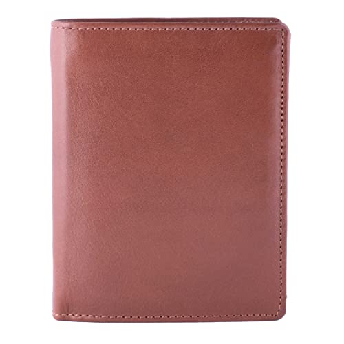 Mens Full Size Large Capacity Genuine Full Grain Leather Wallet Bifold Flip ID Coin & Zip Pockets RFID Blocking Anti-Theft (Bugatti Tan)2
