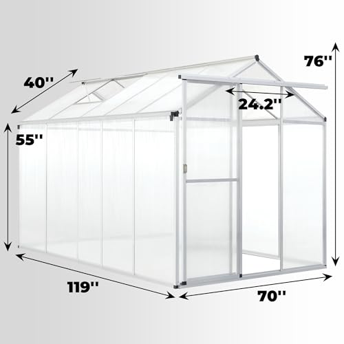6x10ftgreenhouseforoutdoorspolycarbonategardenbackyardgreenhousewithadjustableroofventaluminumlargewalkingreenhousesilver Urban Country Home Decor 6 x 10 ft greenhouse for outdoors polycarbonate garden backyard greenhouse with adjustable roof vent aluminum large walk in greenhouse silver urban country home decor
