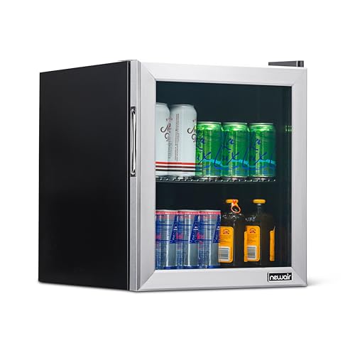 Image of NewAir 60 Can Beverage Refrigerator | Compact Small Mini Fridge for Bedroom, Office or Dorm | Quiet Cooling, Adjustable Shelf & Glass Door Drink Cooler