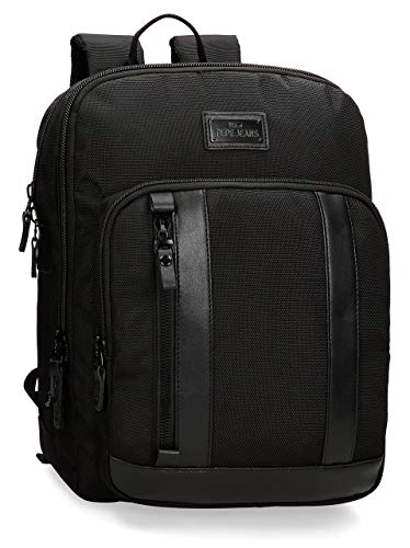 Pepe Jeans Allblack Mochila Adaptable para Portátil 13  Negro 27x36x12 cms Poliéster