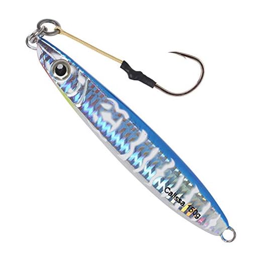 Calissa Offshore Tackle Vertical Jig 80g 150g 250g 300LBS Assist Hooks 3/0 Butterfly - Fall Side Jig Speed Lure Slow Fast Pitch Flat Glow Color Painted on Both Sides (Blue Mackerel, 80g)