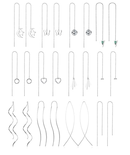 Joerica 12 Pairs Stainless Steel Threader Earrings For Women Lightweight Chain Tassel Earrings Minimalist Curved Threader Dangle Drop Earrings Set #TOP25