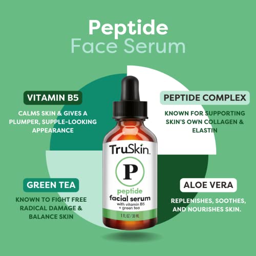 Truskin Peptide Serum For Face With Collagen Boosting Peptides, Amino Acids, Green Tea, Aloe And Vitamins B5 & E, 1 Fl Oz #TOP4