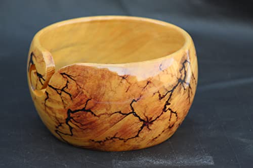 Image of Lichtenberg Figure Yarn Bowl - Handmade Wooden Yarn Bowl for Knitting Yarn Ball Holder - Yarn Bowls with Holes Crochet Bowl Holder - Yarn Storage Bowl 7 inch x 4 inch inches (Maroon)