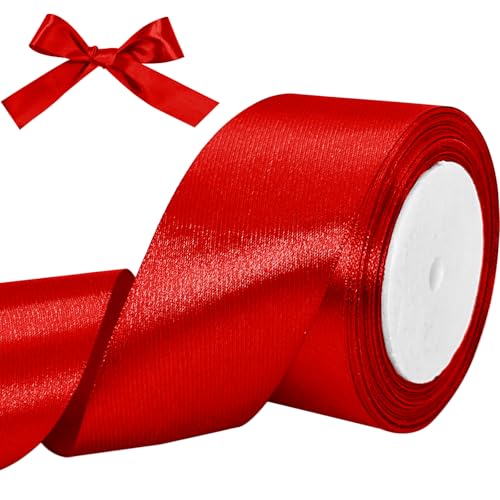 Luomorgo 2 Inch Satin Ribbon, 25 Yards Red Satin Ribbon, Fabric Ribbon for Gift Wrapping, Flower Bouquet, DIY Craft, Sewing, Wedding, Birthday Party Decorations