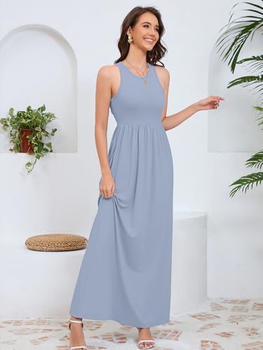 Image of DEARCASE Women's Sleeveless Summer Maxi Dress with Pockets,Beach,Vacation