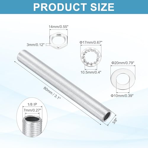 Image of MECCANIXITY 70Pcs 3.1 inch Lamp Pipe Kit with Nuts Washers 1 /8IP Thread Fasteners Assortment for Chandelier Ceiling Light Repair Assembly DIY Hardware