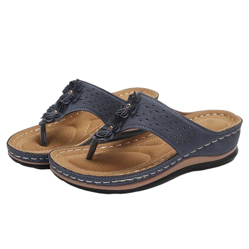 Espadrilles Womens Wedges Durable Casual Slides Roman-Style Floral Wedge Sandals with Split Toes