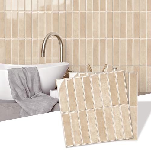 VIVIDCOZYTILE 20 Sp.FT Peel and Stick Subway Backsplash Tiles Cream Beige, Waterproof Heat Resistant Kitchen Bathroom Subway Tiles, Thicker Wallpaper Renter Friendly 20 Sheets 12"x12"