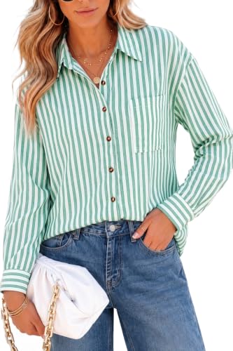 Green Striped Button-Down Shirt