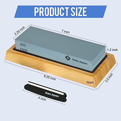 Kota Japan Combination Dual Sided 400-1000 Grit Diamond Knife Sharpener Whetstone Set For Coarse Sharpening & Fine Polishing. Water Stone Kit | Adjustable Bamboo Holder Base | Precision Blade Guide #TOP1