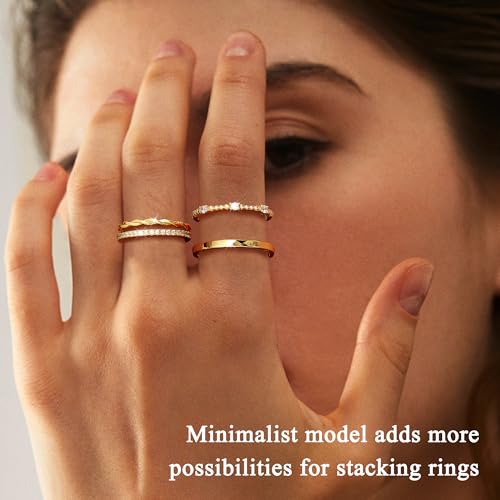 FUNRUN JEWELRY Stackable Gold Rings for Women Non Tarnish 14K Gold Plated Minimalist Cubic Zirconia Statement Engagement Promise Band Rings Thin Dainty Knuckle Thumb Ring Set Size 5-102