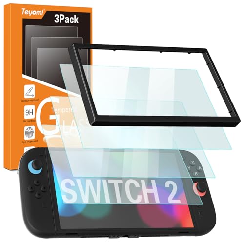 Teyomi 3 Stück Schutzfolie Kompatibel mit Nintendo Switch 2,Schutz Glas Kompatibel mit Nintendo Switch 2, Displayschutzfolie für Switch 2 mit Positionierhilfe, einfach anzubringende,Anti-Fingerabdruck
