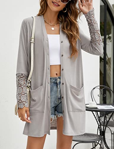 Women's Cardigan Sweater, Lightweight Cardigan Open Front Casual Long Sleeve Coat With Pockets For S-Xxl Graym #TOP2