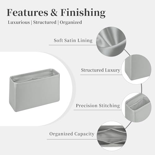 Image of Purse Organizer Insert for Lady Dior New Medium Bags, Satin Luxury Bag Insert, Lightweight & Portable Purse Shaper with Pockets, Ideal for Travel, Shopping, and Daily Use(Pearl Grey, Lady New Medium)