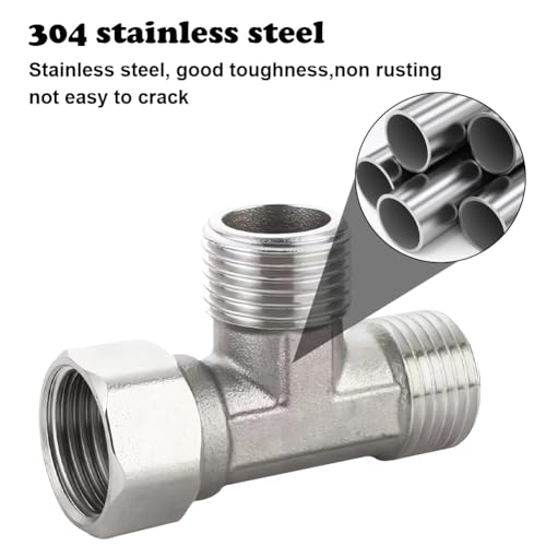 2 Stück 304 Edelstahl T-Stück 3/4 Zoll, T-Stück Schwenkrohrverschraubung, 3/4\ AG/AG/IG T-Fitting Wasseranschluss, 3 Wege T-Verbindungsstück, 3-Wege Verteiler für Sprayer, Dusche Arm