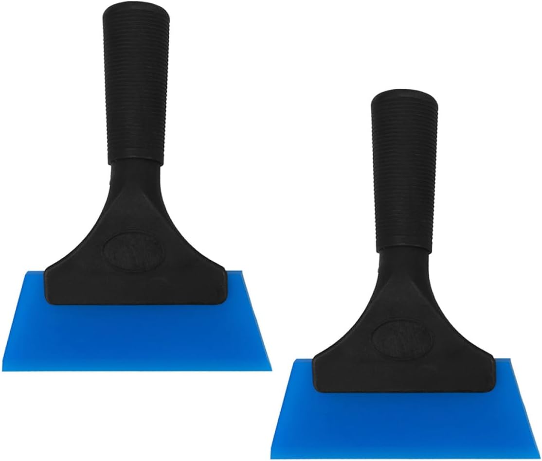 Generic Car Window Squeegee and Hand Applicator Tool Set, 2pcs Blue Ergonomic Handle Small Glass and Windshield Cleaning Scrapers for Automotive Exterior Care