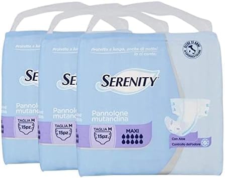 Serenity Pannolone Mutandina Maxi con Aloe, Giorno/Notte, 15 Pezzi per Pacco, Taglie M/L/XL (Taglia M | 3 confezioni)
