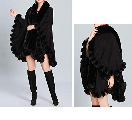 Tngan Faux Fox Fur Trim Cardigan Cloak Shawl Wraps Winter Poncho Oversized Cape Black #TOP3