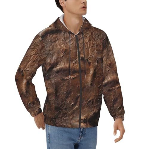 Sweat à capuche homme décontracté noir manches longues, veste cuir de vache marron taille XXL