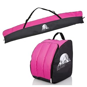 Rawstyle Skitasche Ski-Schuh-Tasche Set, SKI-Tasche, 160cm oder 180cm, wasserdicht, Ski Bag, Ski Cover, Wintersport, Kombi (schwarz-pink, Set 160cm)