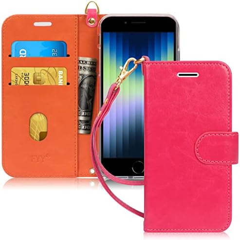 FYY Designed for iPhone SE Case 2022 (3rd Gen) / iPhone SE Case 2020 (2nd Gen) / iPhone 7 Case/iPhone 8 Case, Luxury PU Leather Wallet Phone Case with Card Holder Flip Kickstand Cover Magenta