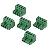 SHUATI 5Pcs Terminal Block, Green 4 Pole PCB Mount Terminal Connector, Male & Female 4 Pin Phoenix Type Connector for Electronics