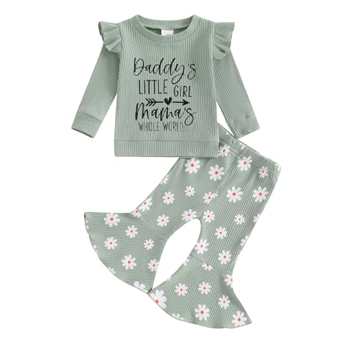 Image of NZNDSHD Fall Toddler Girl Outfit Daddys Girl/Aunt Baby Clothes Infant Long Sleeve Pullover Top Daisy Bell Bottom Pants Set