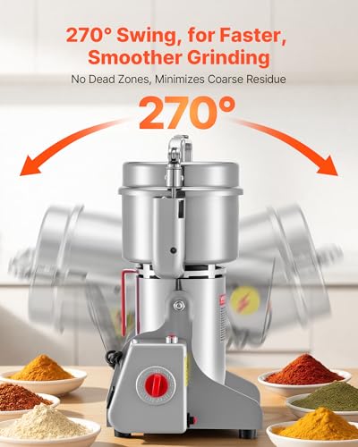 Image of VEVOR 750g Electric Grain Mill Grinder, High Speed 2000W Commercial Spice Grinders, Stainless Steel Pulverizer Powder Machine, for Dry Grains Spices Cereals Coffee Corn Pepper, Swing Type
