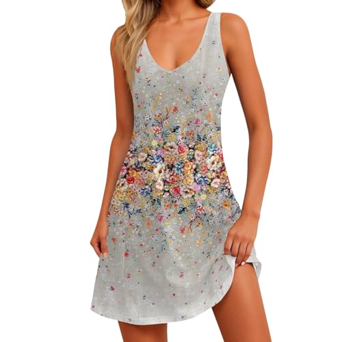 Image of Summer Dresses for Women 2026 Casual V Neck Sleeveless Sundresses Boho Beach Tank Dresses with Pockets