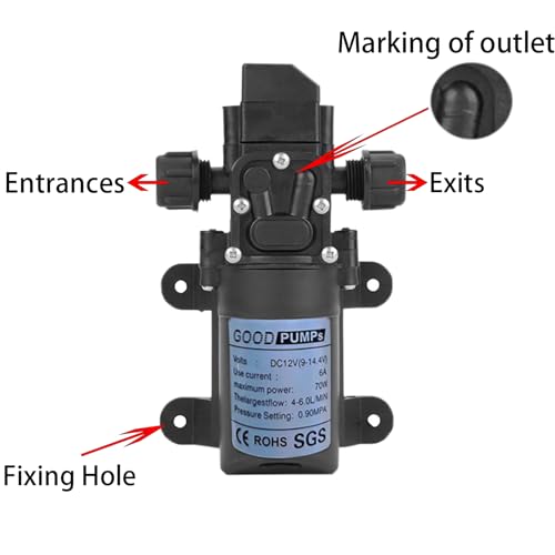 DeJivsin 12v Wasserpumpe, Membranpumpe, DC Water Pump 70W 6A, Druckwasserpumpe, Wasserpumpe Selbstansaugend für Wohnwagen, Boote, Wohnmobile und Garten Membranpumpe