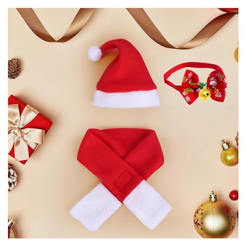 3 Stück Weihnachten Katzenkostüm Hundekostüm, Weihnachten Haustier Kostüm Set,Weihnachtsmütze Fliege Halsband,Schal, Haustier Weihnachtskleidung Hunde Katzen Kostüm Zubehör Set