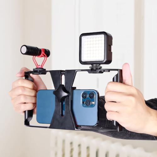 Stabilisateur vidéo pour téléphone portable équipé de fixations griffe froide et vis 1/4
