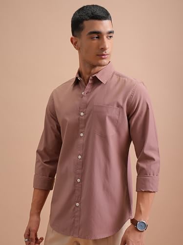 Image of Highlander Men's Slim Fit Shirts | Solid | Long Sleeves | Spread Collar | Casual Shirts | Men Shirts Dusty Rose