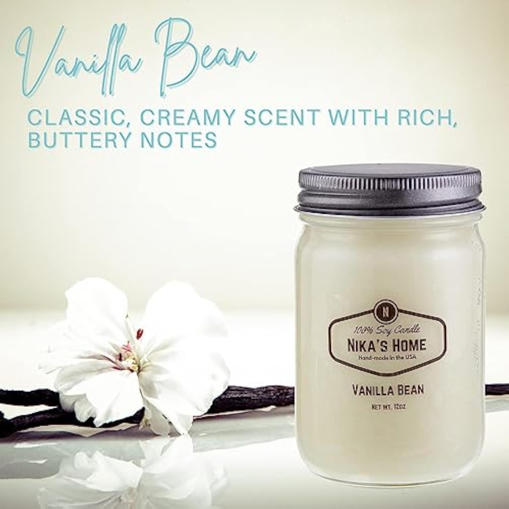 Nika's Vanilla Bean 12oz Mason Jar Soy Candles - 2 Pack