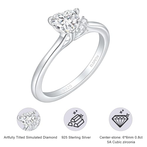 Elspeth 925 Sterling Silver Engagement Ring for Women Heart Shaped 0.8CT Cubic Zirconia Halo Wedding Promise Ring Size 8 — view 6