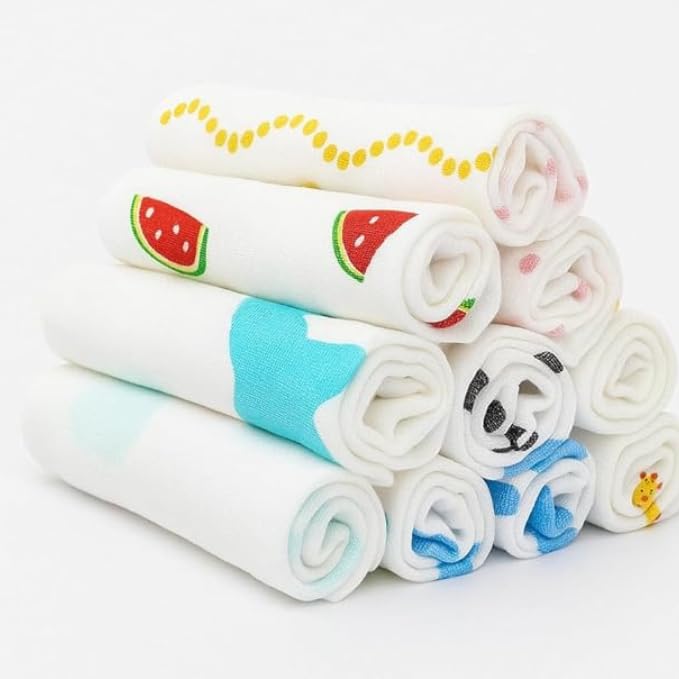 Image of Muslin Baby Washcloths for Newborn - Ultra Soft & Gentle Wipes - 12x12 Inch Reusable Face Towels - Multicolour Pack of 10 - Absorbent
