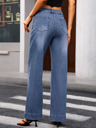 ELLEVEN Wide Leg Jeans for Women Trendy, Stretchy High Waisted Baggy Jeans Straight Leg Denim Pants with Patch Pockets3