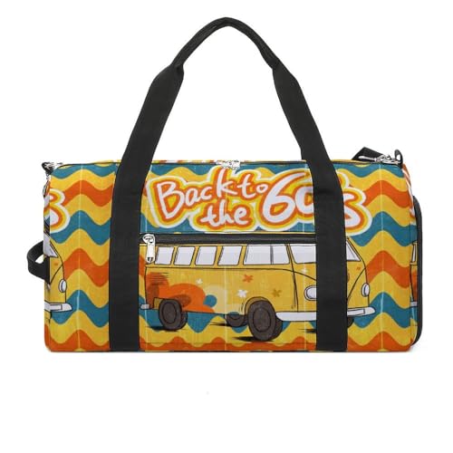 NELife Back to The 60s Bus Sport Gym Duffle Travel Bag with Shoe Compartment,Wet Pocket for Men and Women