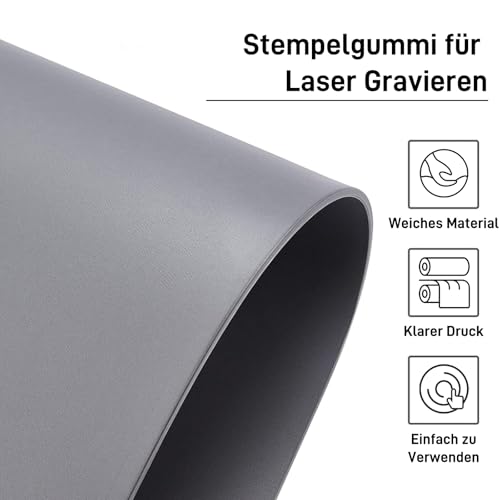 Creatorally Stempelgummi für Laser, Stempel Gummi zum Lasern A4, Lasergummi Stempelblatt 2 Stück für Lasergravur 2,3mm Dick, Graue Weiche Unterlage für Tinte, Handgefertigte Bastelblöcke