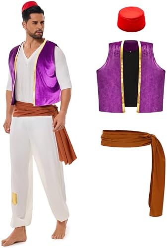 Funna Arabian Costume Men Adult Prince Dress Up 5 Piece Outfit wi...