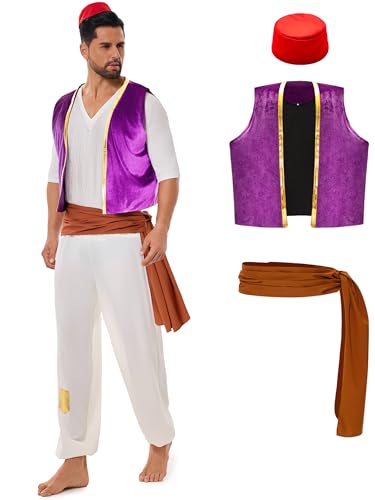 Funna Arabian Costume Men Adult Prince Dress Up 5 Piece Outfit wi...