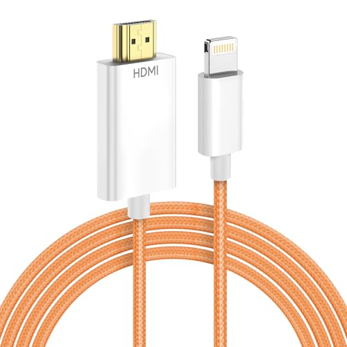 KikoSaka Lightning to HDMI Cable for iPhone Digital AV Adapter 1080P HD Video Sync Screen Connector iPhone to HDMI for TV Projector Monitor Support iOS 18 Woven Orange 6.6FT