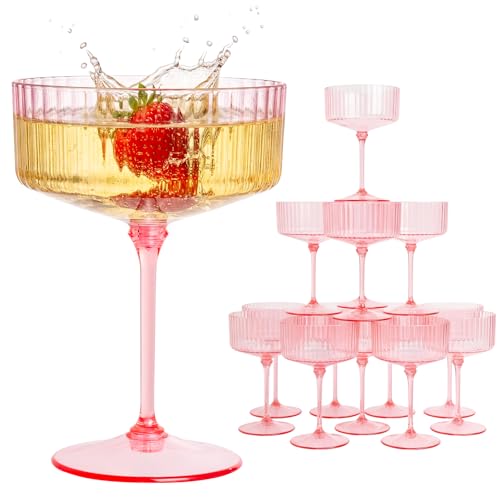 LIYH 20Pcs Pink Plastic Coupe Glasses, 10 Oz Martini Glasses For Parties