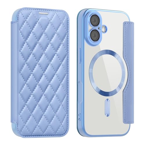 Étui portefeuille pour iPhone 17 en cuir élégant antichoc et magnétique couleur bleu Sierra