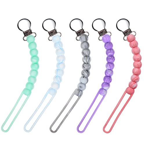 Image of Viyuse One-Piece Pacifier Clips Baby Girl-Silicone Pacifier Clip-Pacifier Holder Leash-Teething Toys,Soothers Binky Paci Clip Fits Pacifier Unisex Baby Birthday Shower Gift 5 Pack
