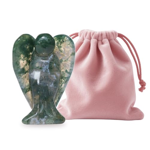 WHAL&YUNE Moss Agate Angel Figurine...
