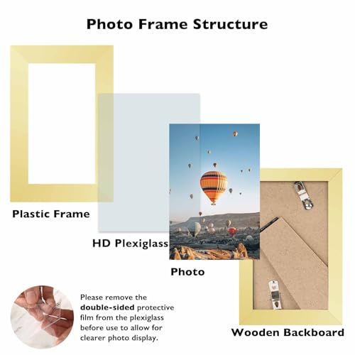 Image of JCJMY 3x5 Picture Frame Gold for Tabletop, 3 x 5 Photo Frame with Shatter Resistant Plexiglass, Sturdy 3 by 5 Poster Frame, Gold