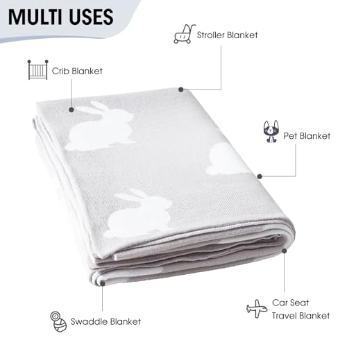 Image of david's kids Cotton Knitted Baby Blanket, Cozy Lightweight Swaddle Blankets for Boys Girls Neutral, Luxurious Receiving Blanket for Shower Gift Registry for Newborns, 30x40 Inches, Rabbit