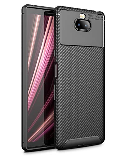 ZSCHAO Coque pour Sony Xperia 10 Fibre de Carbone Silicone Slim Ultra Fine Anti Choc avec Verre trempe TPU Housse Coque Compatible avec Sony Xperia 10 Antichoc Carbon Mate Mat Case Cover Noir Cover